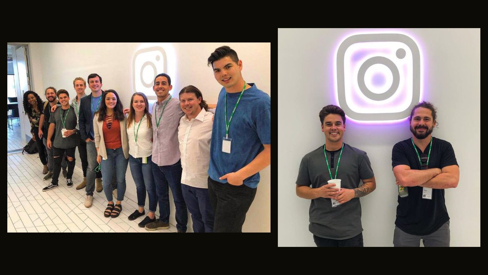 The Shipt growth team at the Facebook Disruptor program, and Micah Whitehead and Riley Cronin under the Instagram sign