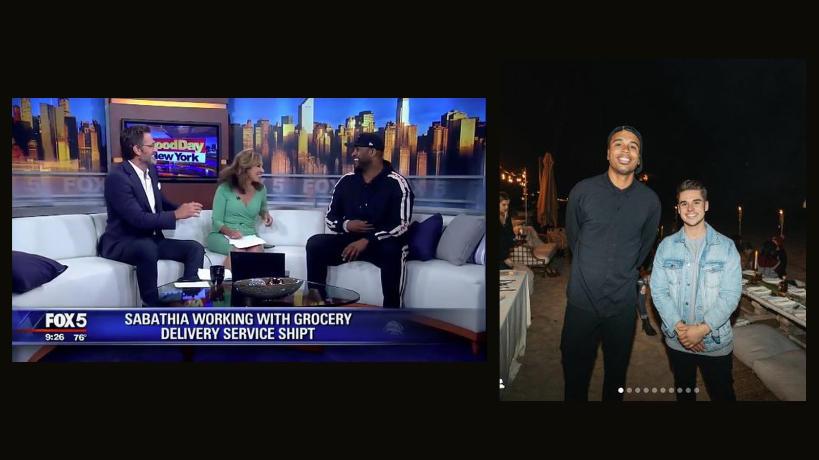 CC Sabathia on the Fox 5 morning show for the Shipt New York launch, and with Riley Cronin at the launch dinner